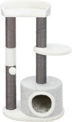 TRIXIE Pilar Cat Scratching Post 39.4 Inch - with Durable Sisal Rope (Gray) and Condo, Two Platforms, Top Platform with Backrest & Dangling Cat Toy - in Gray