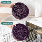 vancasso Ceramic Slow Feeder Dog Bowls, Puzzle Dog Food Bowls with Floral Maze, Anti -Slip Pet Food Dish for Large Breed, 3 Cups, Purple