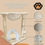 POLIPETS 19” Tall Cat Tower with Hammock,Sisal Scratching Posts and Pets Self Groomer Massager, Soft Hanging Basket Perch Hammock,Indoors Cat Furniture 16x15”, Beige