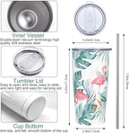 Flamingo Tumbler with Lid and Straw, 20 Oz Stainless Cup Steel Insulated Water Bottle Travel Coffee Mug, Flamingo Gifts for Women