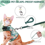 BINGPET Cat Harness and Leash Set Escape Proof for Walking,Step-in Harness with Lightweight Soft Breathable Mesh,Adjustable Easy Control Harness (Emerald Hues, M(Chest:10.5-13.5"))