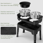 KPWACD 4-in-1 Elevated Slow Feeder Dog Bowls, 4 Height Adjustable Mess Proof Raised Dog Bowl Stand with Licking Plate, 2 Stainless Steel Doggy Food Bowl & Slow Feeder for Large Medium Small Pets