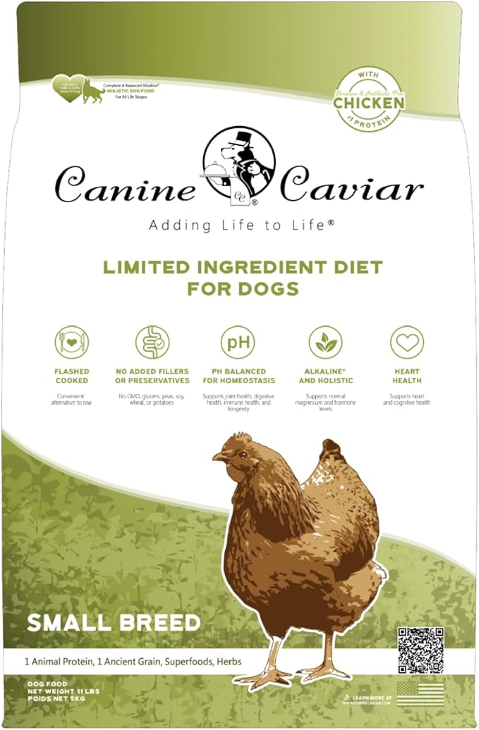 Canine Caviar - Small Breed: Chicken & Whole Ground Oats, Alkaline Dry Dog Food, Limited Ingredients, Gluten-Free, Based on Science & Research, Veterinary Alternative Diet (11 Pound Bag)