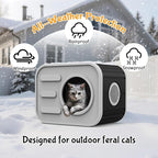Outdoor Cat House, Outside Cat Shelter with Bed Mat for Feral Cat, Plastic Pet House for Indoor and Outdoor Use, Weatherproof, Black