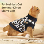 Idepet Cat Clothes Kitten Sweater Soft Kitten Shirt Cute Leopard Print Kitty Vest Pullover Pajamas Jumpsuit Cotton Apparel for Hairless Cats &Puppy (White,M)