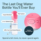 MalsiPree Leak-Proof Portable Dog Water Bottle for Travel - 19 oz, with Pink Bowl - Food Grade Plastic - Dog Bowls - Puppy Essentials - Pet Water Bottle