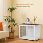 DWANTON Dog Crate Furniture with Cushion, Wooden Kennel Table with Double Doors, Indoor Dog House, Medium Size, 32.5" L, White+Rustic Brown