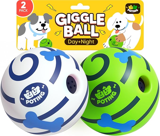 Giggle Ball for Dogs 2 Pack, Glowing Interactive Dog Toys Balls, Rolling Squeaky Toy for Large Medium Small Dogs, Fun Giggle Sounds Attract Attention When Rolled or Shaken - 3.94 inch