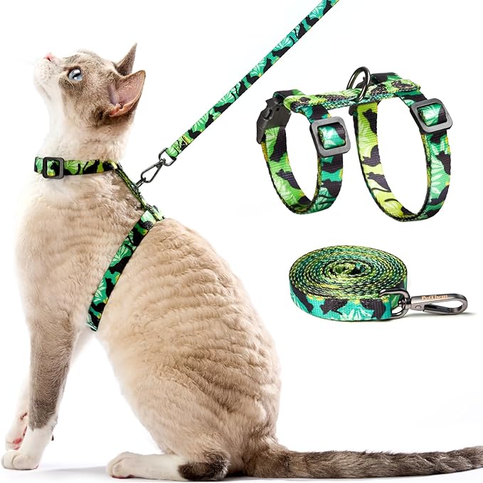 Cat Harness and Leash Set - Escape Proof Adjustable Cat Harness, Comfortable Soft Lightweight, Use Safe & Easy, Walking Travel Kitten Harness for Small Medium Large Cats (Green Cat Whispers)