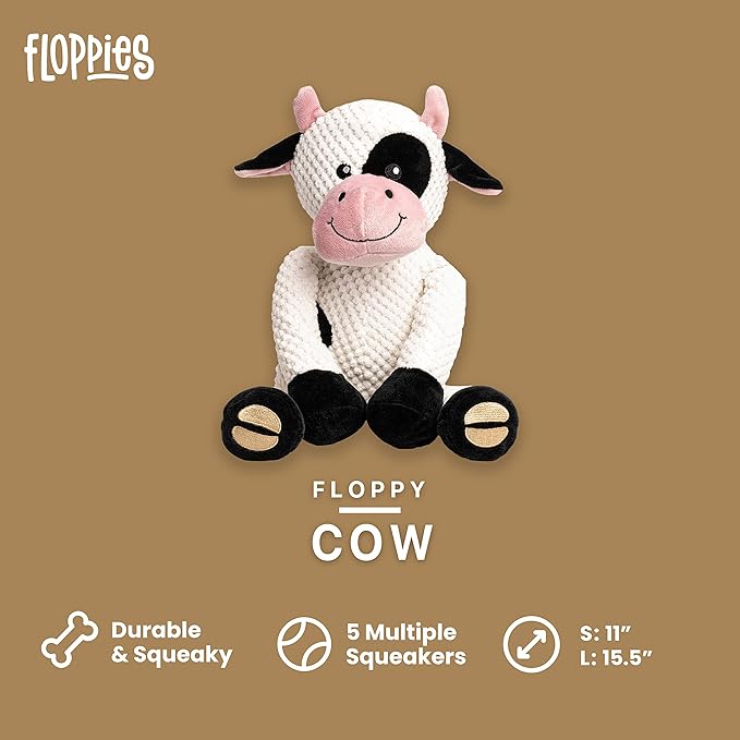 fabdog Floppies Plush Dog Toy - Cute & Durable Squeaky Dog Toys - Best Squeak Toy for Puppies and All Breeds | Ideal Pet Gift| Small Cow