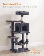 Feandrea Cat Tree, 44.1-Inch Cat Tower for Indoor Cats, Multi-Level Cat Condo with 4 Scratching Posts, 2 Perches, Hammock, Cave, Smoky Gray UPCT261G01