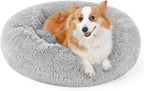 rabbitgoo Calming Dog Bed for Small Medium Dog, 30 inches Pet Bed Machine Washable, Non-Slip Round Fluffy Plush Faux Fur Large Cat Bed, Soft Donut Cuddler Cushion for Small Dog, Light Grey