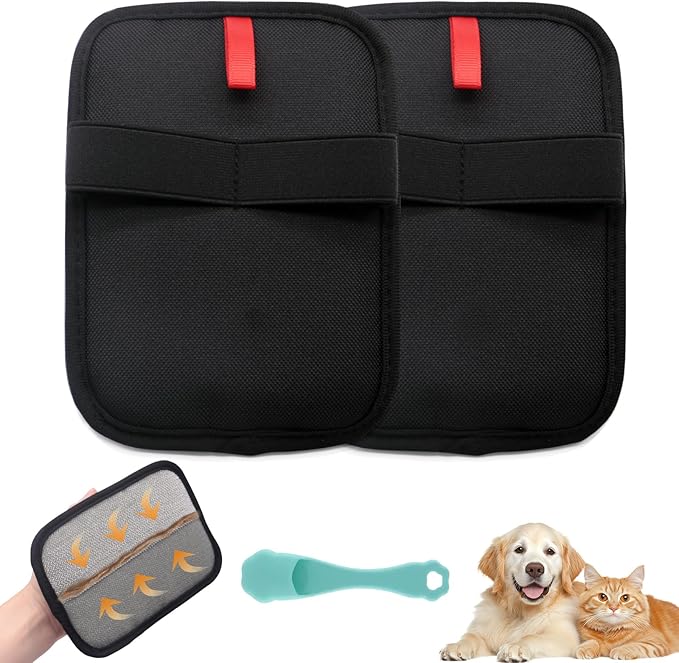 Pet Hair Removal Glove, 2 Pcs Upgraded Electrostatic Pet Hair Remover Gloves for Furniture Couch Carpet Curtain Car Seat, Reusable Dog Cat Grooming & Shedding Tool with FREE Steel Comb & Toothbrush