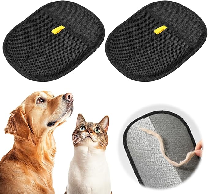 2 Packs Pet Hair Remover Glove, High-Efficiency Removal Pet Hair, Reusable Cat & Dog Hair Remover for Carpets, Clothing, car Cushions, Sofas, pet beds, Furniture, Cat Grooming Gloves