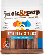 Jack&Pup 6-inch Bully Sticks for Aggressive Chewers (5 Pack) Dog Chews Long Lasting, Bully Sticks for Medium Dogs
