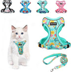 Halypet Cat Harness and Leash Set[MAX Safety 4th-Gen] Cute Escape Proof Vest Harness for Girl&Boy Cat Walking, Comfortable Adjustable Leash and Reflective Strips for Outdoor Kitten, XS Green Tropics