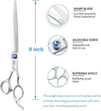 JASON 8" Straight Dog Grooming Scissors Long Pets Grooming Shears Premium Cats Trimming Kit with Offset Handle and a Jewelled Screw Sharp Comfortable