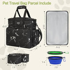 Dog Travel Bag,Weekend Pet Travel bag Set for Dog and Cat,Airline Approved Tote Multi-Function Dog Bags for Traveling,Include 2 Collapsible Bowls,2 Food Storage Containers,1 Feeding Mat,Marble