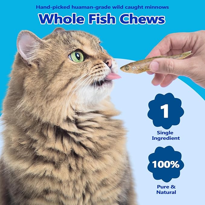 Amzey 3.5oz Minnows Dog Treats - Freeze Dried Minnows Cat Treats - High Protein & Premium Quality Training Treats - Bulk Package (1.6" to 2.8" Length Each)