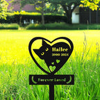 Personalized Cat Memorial Grave Marker Cross Stake, Custom Metal Engraved Sign, Heart Style