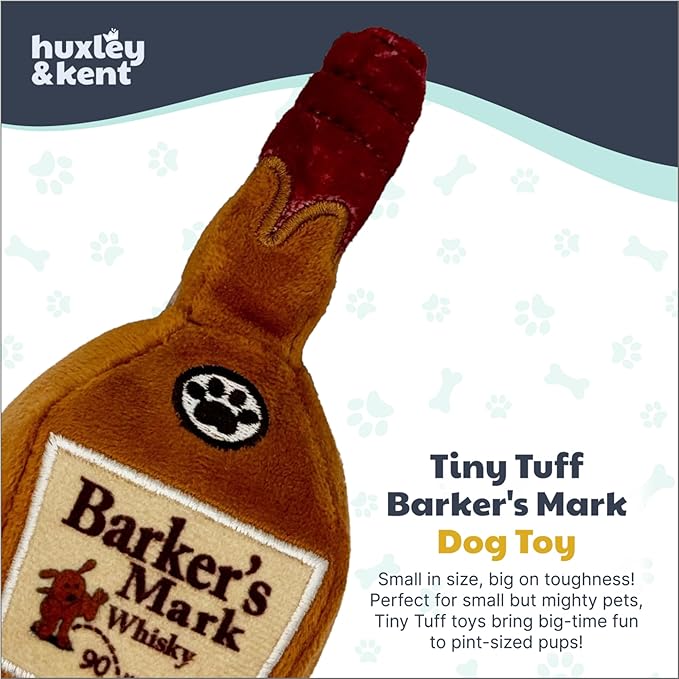 Huxley & Kent Funny Dog Toy w/Squeaker – Power Plush Squeaky Dog Toys for Small Dogs – Durable Small Stuffed Animal for Indoor Play & Fetch - Tiny Tuff Barker's Mark