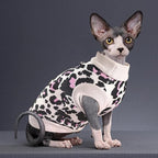 Idepet Cat Clothes Kitten Sweater Soft Kitten Shirt Cute Leopard Print Kitty Vest Pullover Pajamas Jumpsuit Cotton Apparel for Hairless Cats & Puppy (Pink,XL)