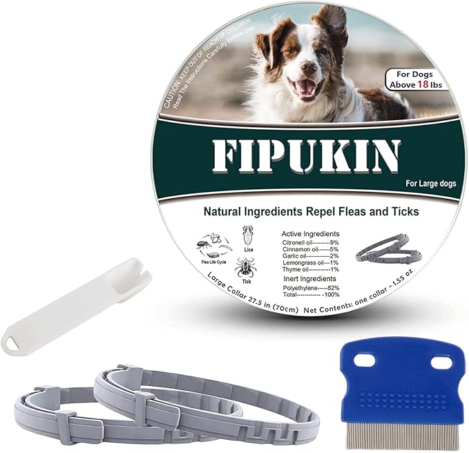 Natural Ingredients Flea Collar for Large Dogs,Safe and Effective Flea and Tick Collar, Waterproof,8 Months Protection Each,Free Comb and Tick Scoop,27.5 Inches,2-Pack