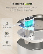 Cat Water Fountain Stainless Steel,152oz/4L Wireless Pet Fountain Battery Operated,Quiet Filtered Pet Water Fountain,Automatic Water Bowl for Cats Dogs with Motion Sensor 5 Filters