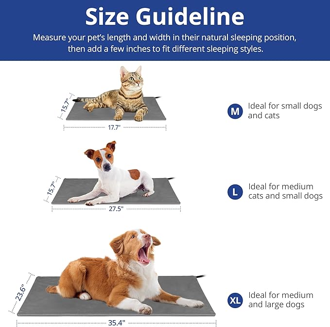 NICREW Dog Heating Pad, Temperature Adjustable Heated Dog Bed with Auto Shut Off Timer, Indoor Pet Heated Bed Mat for Cats and Dogs, 35.4 x 23.6 Inches, 120W (max)