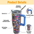 Bernese Mountain Dog Gifts for Women Lovers 40 oz Floral Bernese Mountain Tumblers with Handle and Straw, Stainless Steel Vacuum Insulated Travel Coffee Mug Cup Water Bottle