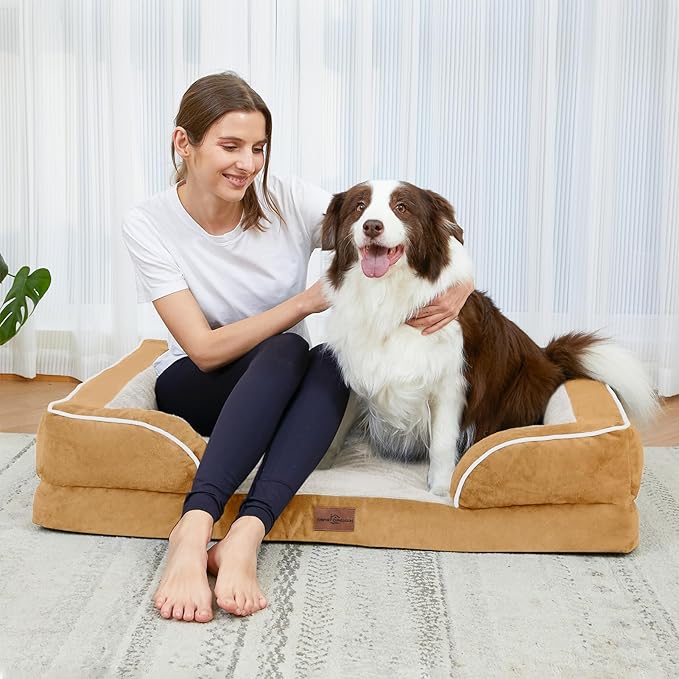 Comfort Expression Small Dog Beds Waterproof Orthopedic Foam Dog Sofa Beds for Small Dogs Comfy Pet Bed with Washable Removable Cover & Non-Slip Bottom(X-Small,Khaki)