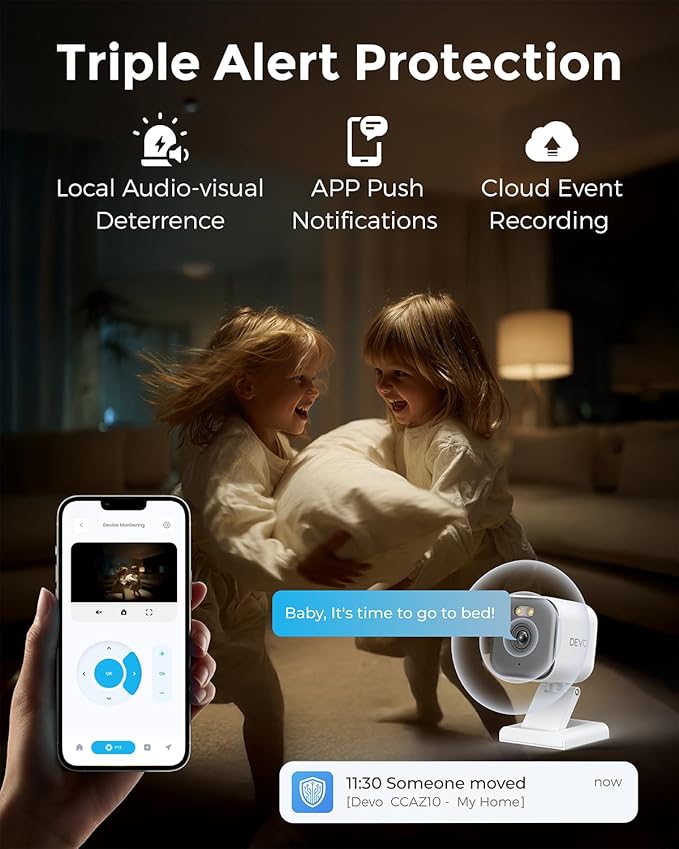 Devo Security Camera 2K |WIFI6 | Indoor |Baby Monitor & Pet Camera | 2-Way Audio, Color Night Vision, Live Stream, Motion Alerts & Notifications White,1 Cam