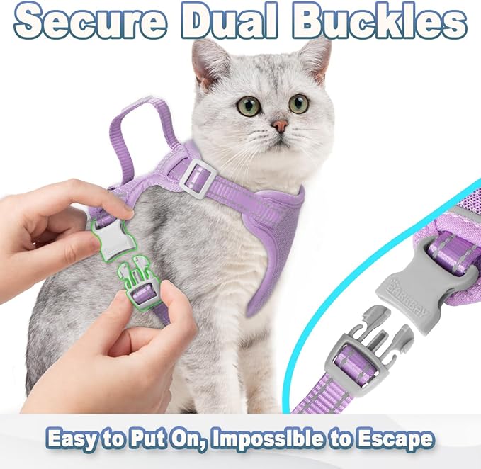 Cat Harness and Leash Set Escape Proof for Kitten Walking, Soft Adjustable Top Handle Vest Harnesses for Cats, Easy Control Breathable Reflective Small Medium Large, Violet Purple, S