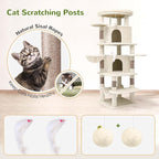 Globlazer Corner Cat Tree Tower for Large Cat, 66inch Tall Large Cat Tree Condo for Multiple Indoor Cats with 6 Scratching Posts, 2 Spacious Cat Condos, Soft Hammock, Hanging Basket, C66, Light Beige