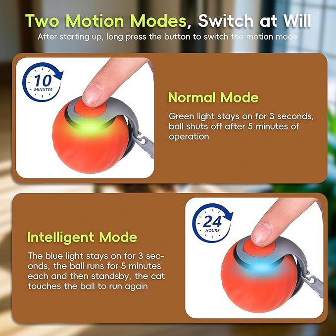 2Pcs Interactive Cat Toy 2.0, Automatic Moving Cat Ball Toy for Indoor Cats, Electric Rolling Pet Ball with Tail, Two Speed Adjustment, Pet Play Toys Balls (Blue+Orange)