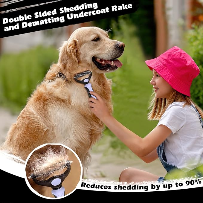 3PCS Self Cleaning Slicker Brush & Pet Grooming Rake & Bath Brush for Dogs ,Cats and Horses | Double-Sided Dematting Comb & Skin Friendly Deshedding Grooming Tool | Pet Supplies( Light Purple Black )