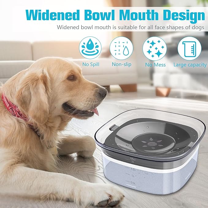 UPSKY 70oz Dog Water Bowl 2L No Spill Dog Bowl Large Capacity Spill Proof Slow Water Feeder, No Splash Dog Bowl Pet Water Dispenser Vehicle Carried Travel Slow Drinking Bowl for Messy Drinkers, Cats