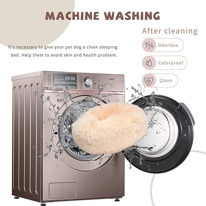 Light Brown Dog Bed Small,Calming Dog Bed for Small Dogs,20 inches Donut Fluffy Pet Beds,Anti Anxiety Round Fits up to 10 lbs Soft Warm Pets Beds for Puppy Dogs Indoor