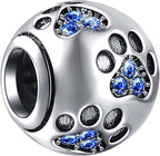 EMOSTAR Dog Paw Print Charms with Various Birthstone Crystals, 925 Sterling Silver Pawprint Beads for 3mm Snake Chain, Pet Lover Gifts for European Women Bracelet