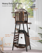 FourFurPets Modern Cat Tree, 58-Inch Cat Tower for Large Cats, Maine Coon Cat Tree with Scratching Board, Large Perch, Hammock and Removable Pads, Rustic Brown