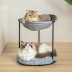 Double Cat Bed for 2 Cats Breathable Elevated Cat Beds for Indoor Cats, Round Fluffy Plush Cat Beds,18 x 16.5 x 16.5 Inch Cat Hammock Washable, Easy Assembly Cat Hammock for Multi-cat Household