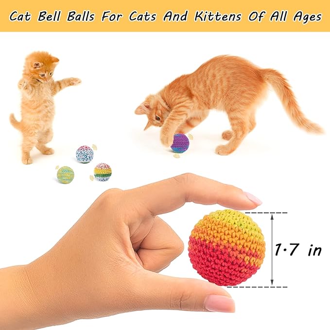 Retro Shaw Cat Toys Balls, Yarn Cat Ball with Bell Inside, Kitten Toys for Indoor Cats Kitty, Interactive Cat Nip Chew Toys for All Pet Breed 6 Pack