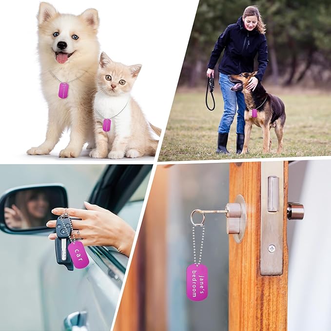 Yinkin 200 Pcs Personalized Military Dog Tags Set Including 100 Pcs Aluminum Blank Dog Tags for Engraving 100 Ball Steel Chain Rectangle Metal Blank Stamping Label for DIY Craft(Purple)