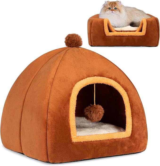 Cat Bed Cave for Indoor Cats,Cat House Tent Bed with Removable Washable Cushioned Pillow, 2-in-2 Kitten Beds for Indoor Kittens,Pet Bed