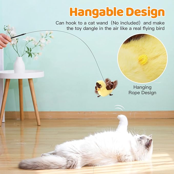 Rechargeable Cat Toys Flapping Bird，Touch-Activated Interactive Toy with Lifelike Chirp for Indoor Cats & Kittens Exercise (Goldfinch