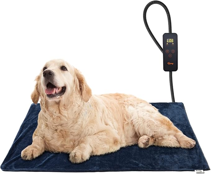 Toozey Pet Heating Pad, 6 Adjustable Temperature Dog Cat Heating Pad with Timer, Waterproof Heated Dog Bed with Chew Resistant Cord, Indoor Electric Pet Heated Mat 28x20in