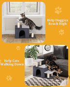 3-in-1 Pet Stairs for Cats, Dog Steps for Small Doggie,7.8'' Depth Cat Stairs,Indoor Cat Ladders for High Bed for Pet's Joints, Soft Plush, 1 Big Cat Condo Cave, Sisal Scratching Posts, Grey, Large