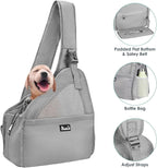 SlowTon Pet Dog Sling Carrier, Hands Free Hard Bottom Papoose Small Animal Puppy Up to 6 lbs Travel Bag Tote Breathable Mesh Support Adjustable Padded Strap Pocket Safety Belt Machine Washable