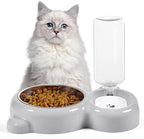 Dog Bowls, Cat Food and Water Bowl Set with Water Dispenser and Stainless Steel Bowl for Cats and Small Dogs - Grey