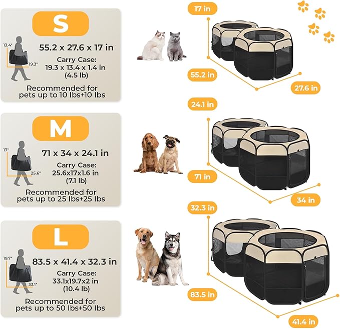 2-in-1 Pop Up Cat Playpen, Detachable into 2 Separate Pens, Assembly-Free Portable Puppy House Collapsible Dog Crates Pet Pen Tent Kennel Kitten Enclosure Cage Indoor Outdoor Foldable(S)